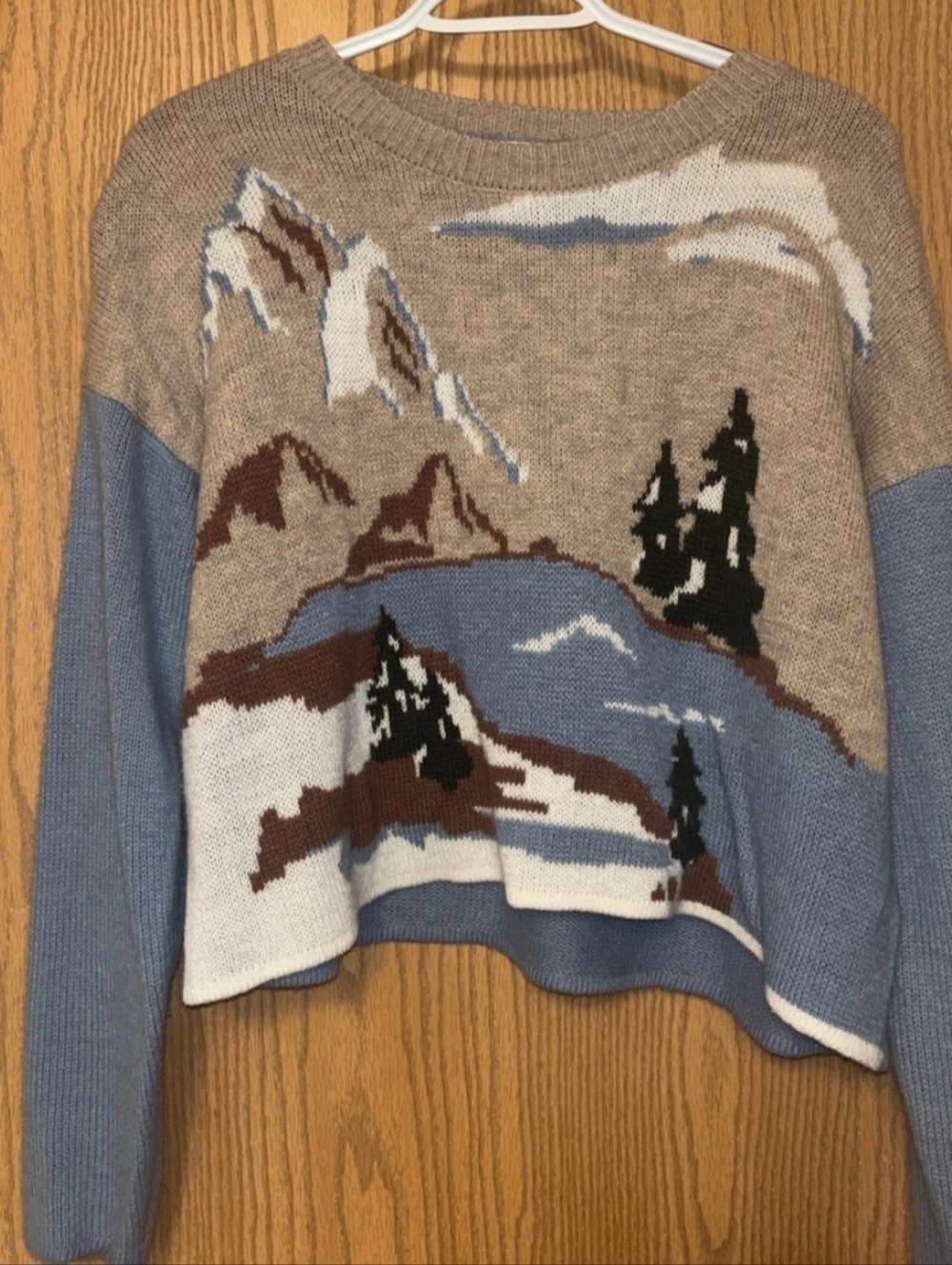 Madden NYC Women’s Graphic Sweater Mountain Snow Scene Blue Size XL
